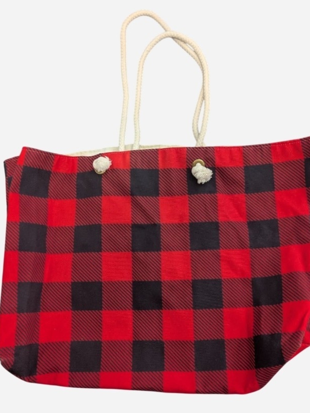 Eddie Bauer Red and Black Buffalo Plaid Tote with Rope Handles